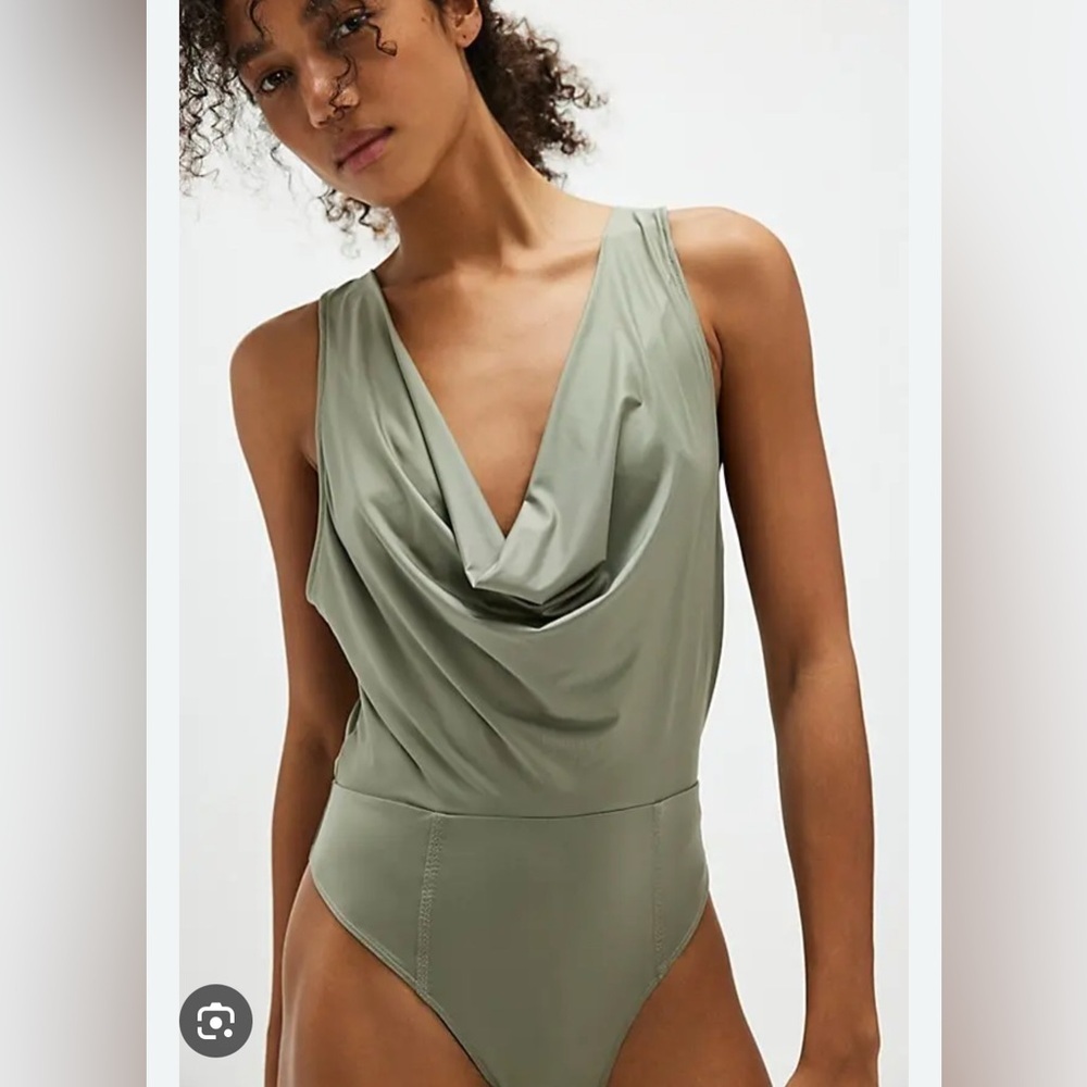 Free People Intimately Women XS Laurel Oak When And Where Bodysuit Cowl Neck
